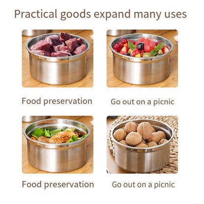 3PCS Stainless Steel Sealed Crisper Storage Box with Lid Round Food Lunch Box - White