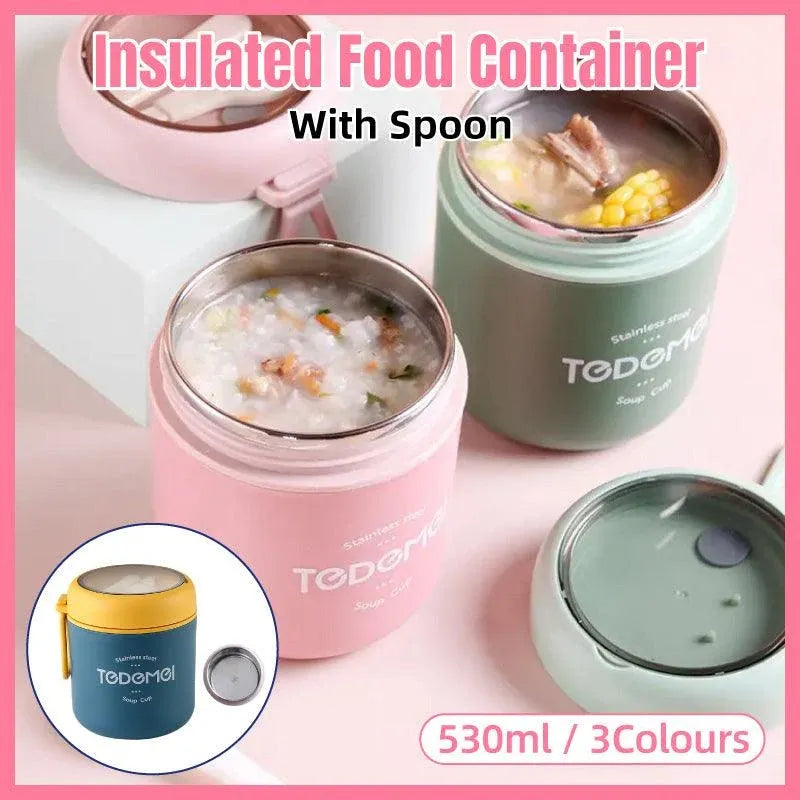 Premium Stainless Steel Insulated Lunch Box – Green 530ml with Built-In Spoon