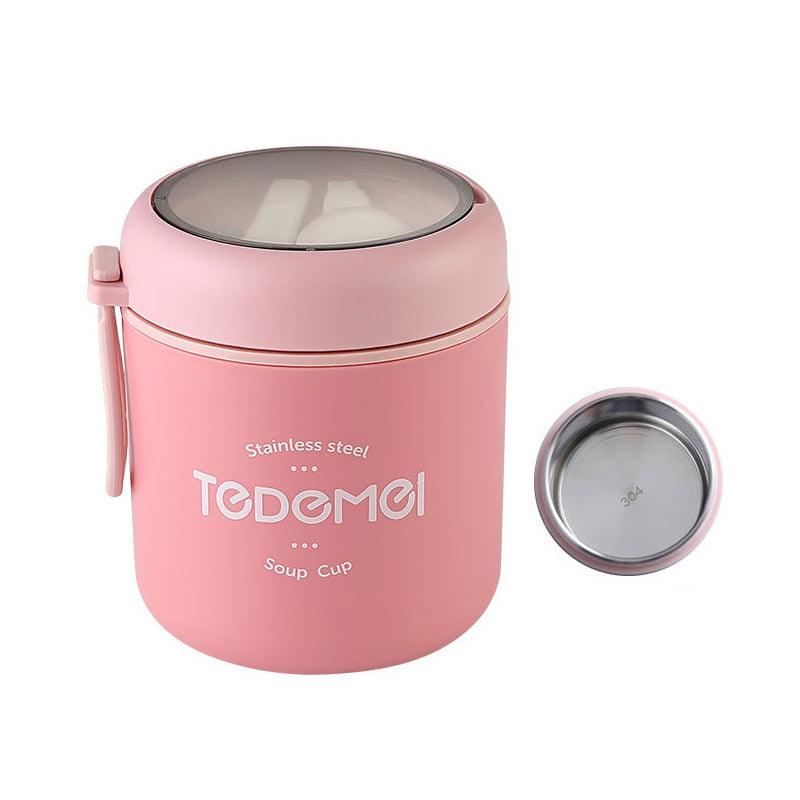 Premium Stainless Steel Insulated Lunch Box – Pink 530ml with Built-In Spoon