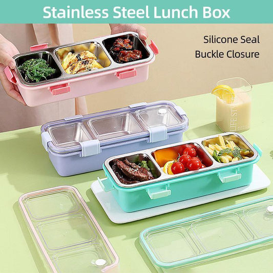 Stainless Steel Lunch Box Compartment Bento Box Food Container for Meal Prep Use - Pink