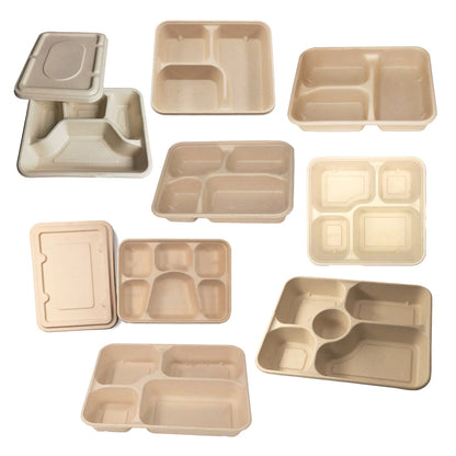 25/50pcs Biodegradable Lunch Box Microwaveable Tray with Compartment Paper Lid - 1100ml-4-50pcs