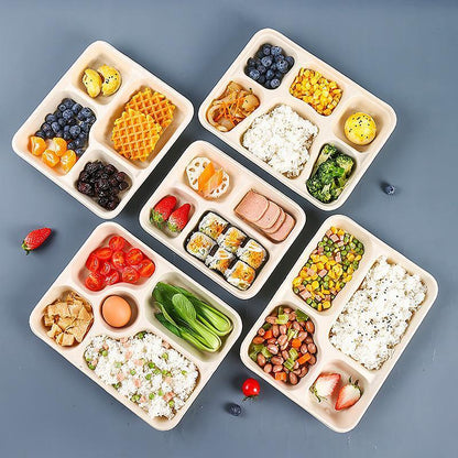 25/50pcs Biodegradable Lunch Box Microwaveable Tray with Compartment Paper Lid - 1100ml-4-50pcs