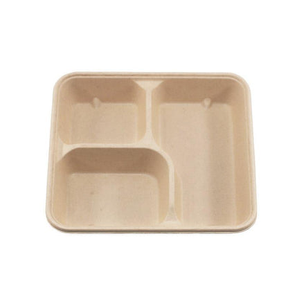 25/50pcs Biodegradable Lunch Box Microwaveable Tray with Compartment Paper Lid - 1100ml-4-50pcs
