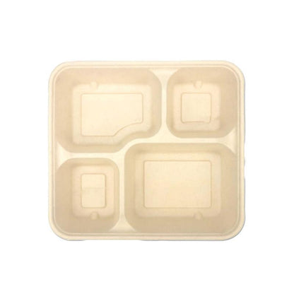 25/50pcs Biodegradable Lunch Box Microwaveable Tray with Compartment Paper Lid - 1100ml-4-50pcs