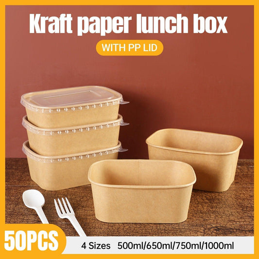 Eco-Friendly Kraft Paper Food Containers - 50pcs, 650ml