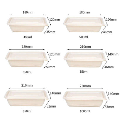 50pcs Corn Starch Lunch Boxes - Eco-Friendly 750ml Takeout Containers