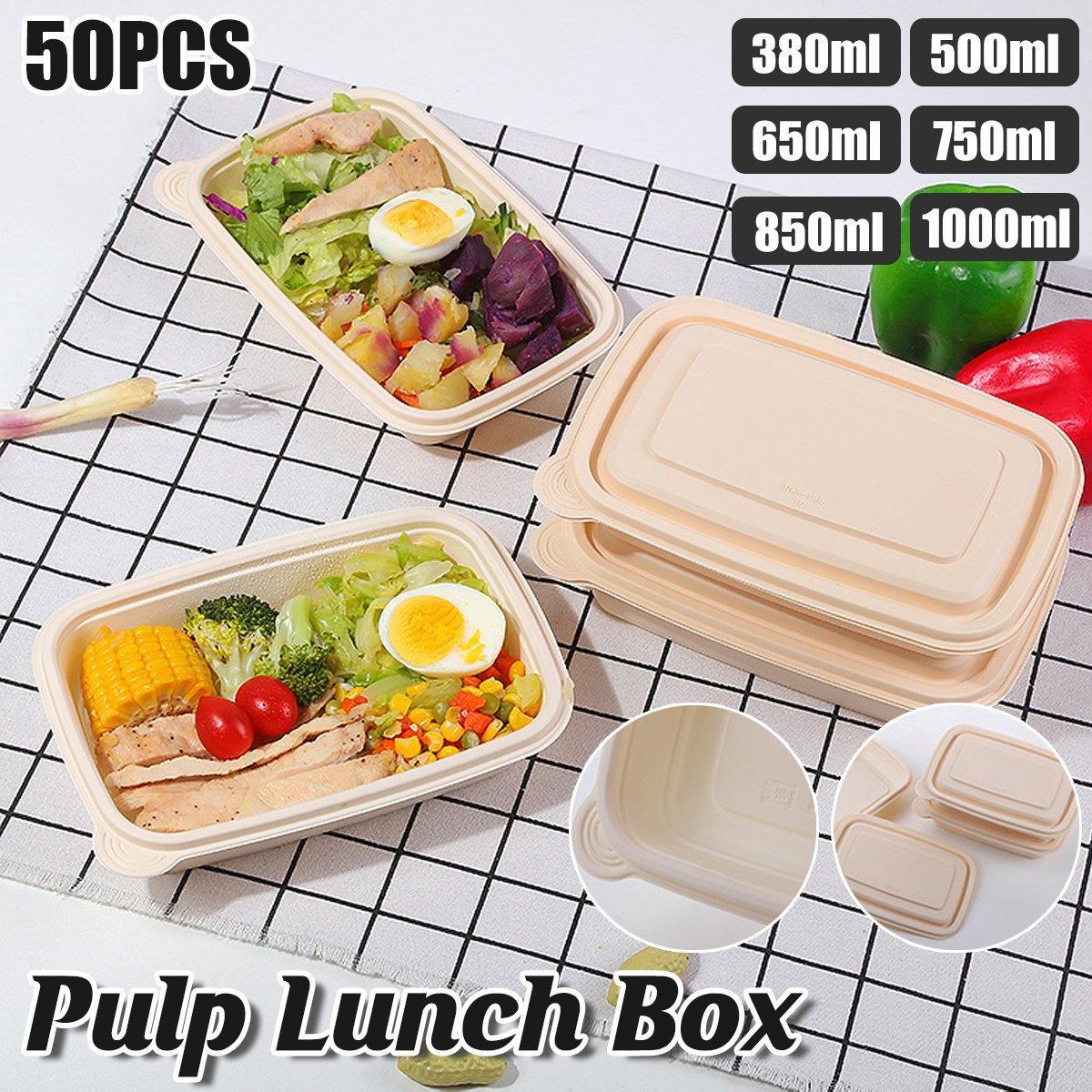 50pcs Corn Starch Lunch Boxes - Eco-Friendly 850ml Takeout Containers