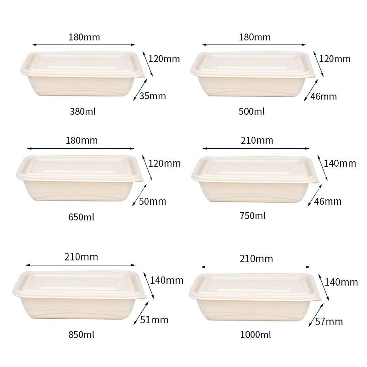 50pcs Corn Starch Lunch Boxes - Eco-Friendly 850ml Takeout Containers