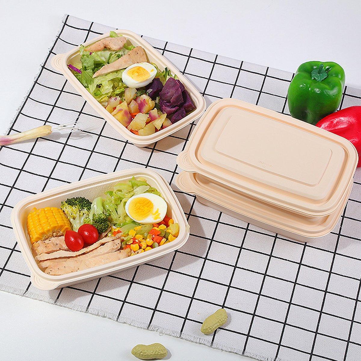 50pcs Corn Starch Lunch Boxes - Eco-Friendly 850ml Takeout Containers