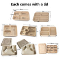 25/50pcs Biodegradable Lunch Box Microwaveable Tray with Compartment Paper Lid - 800ml-50pcs - SuperSaverAU - view 1