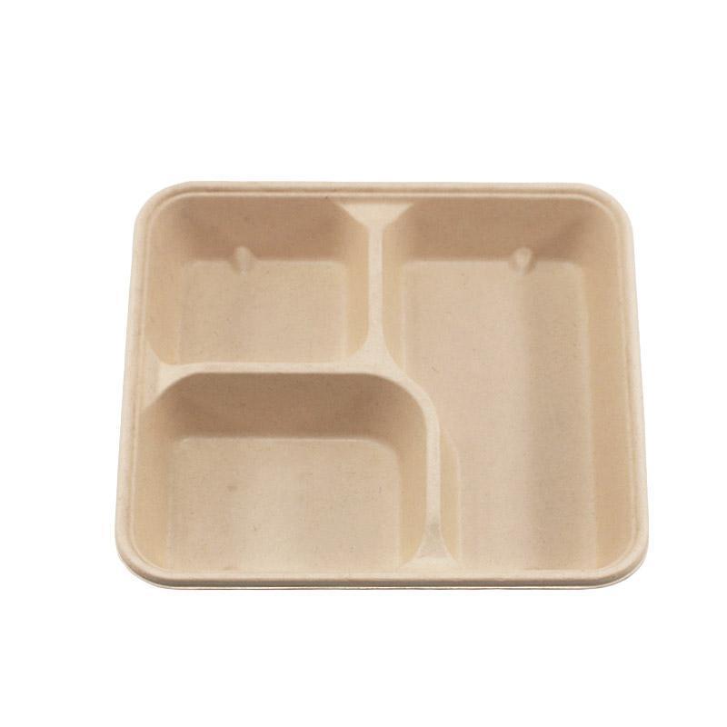 25/50pcs Biodegradable Lunch Box Microwaveable Tray with Compartment Paper Lid - 800ml-50pcs
