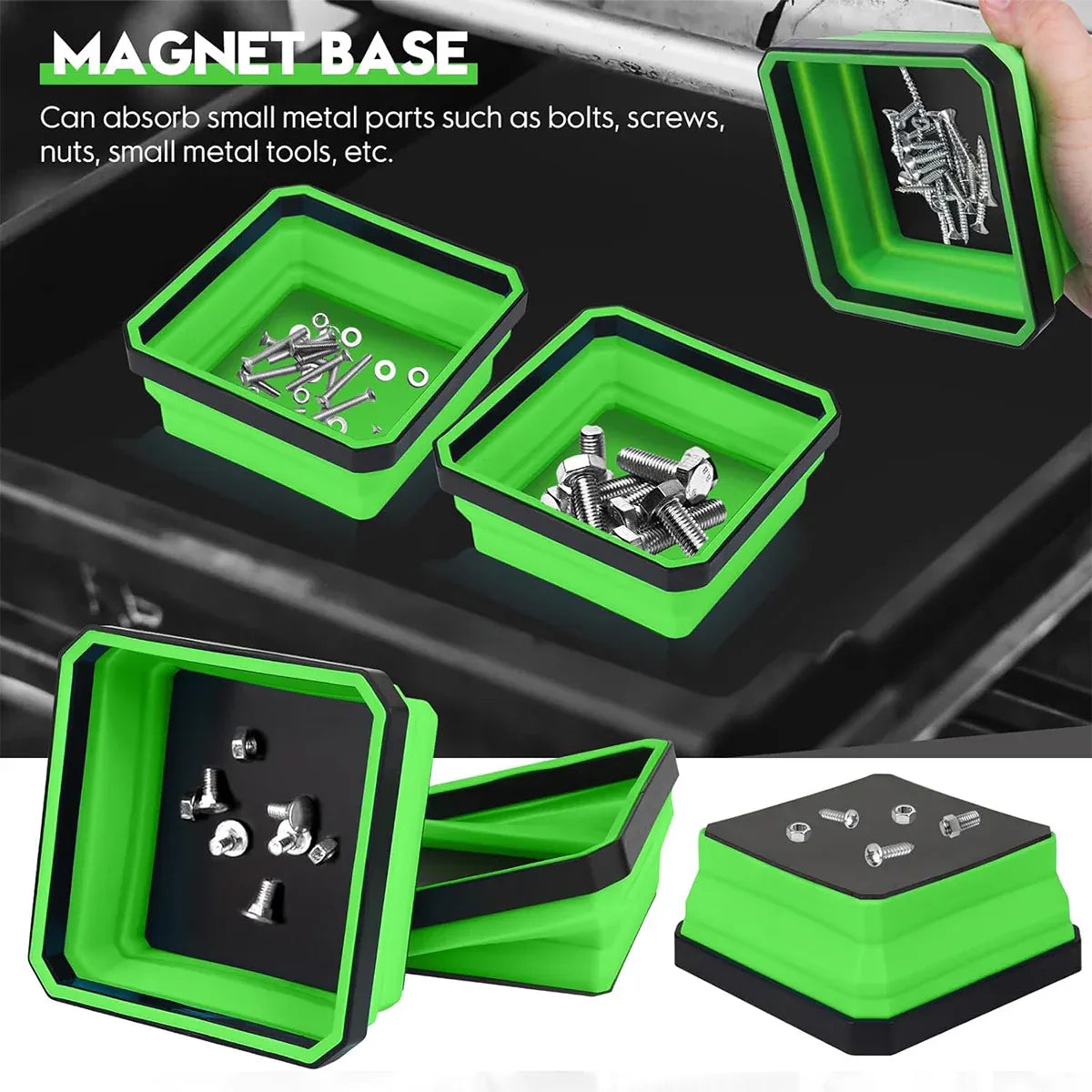 Premium 10 Piece Silicone Magnetic Tool Tray Set - Green