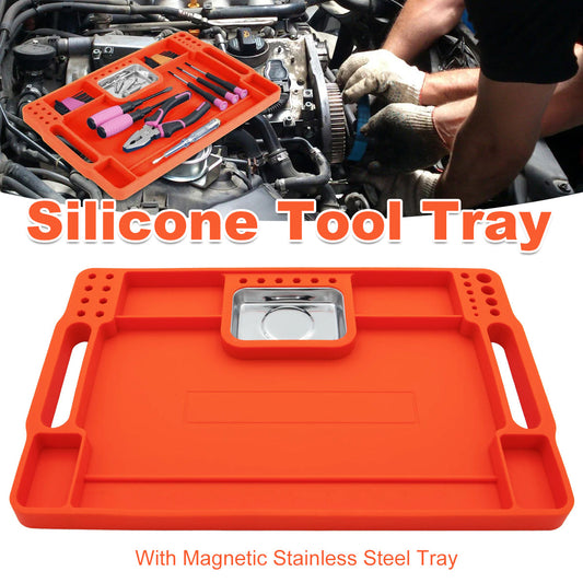 Silicone Tool Tray with Magnetic Stainless Steel Organizer - 36cm