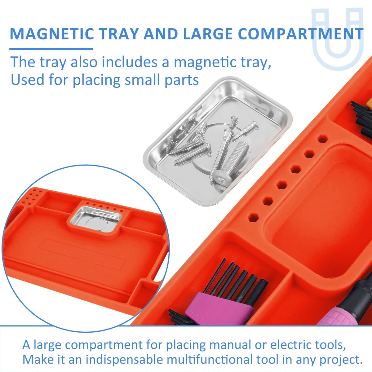 Silicone Tool Tray with Magnetic Stainless Steel Organizer - 36cm