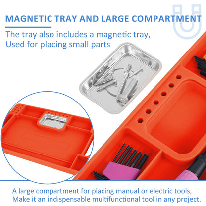 Silicone Tool Tray with Magnetic Stainless Steel Organizer - 36cm