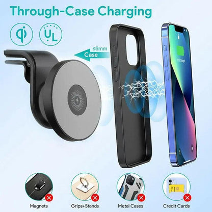 Wireless 15W Magnetic Car Mount Charger for iPhone 13/12 - Black