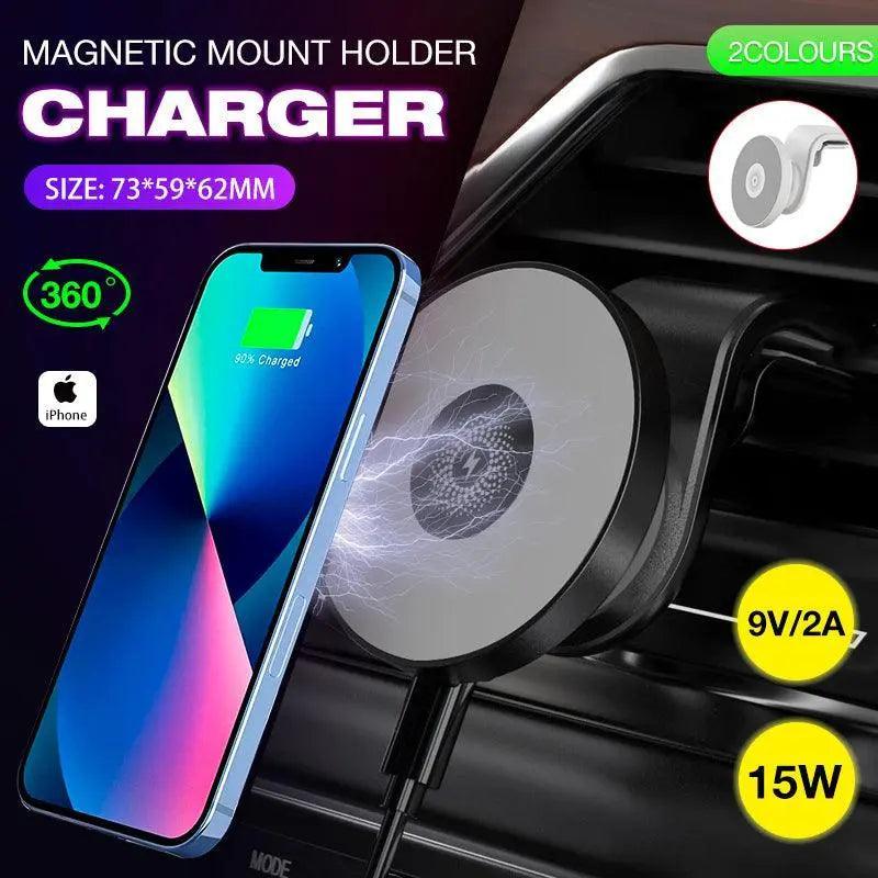 Wireless 15W Magnetic Car Mount Charger for iPhone 13/12 - White - SuperSaverAU - view 1