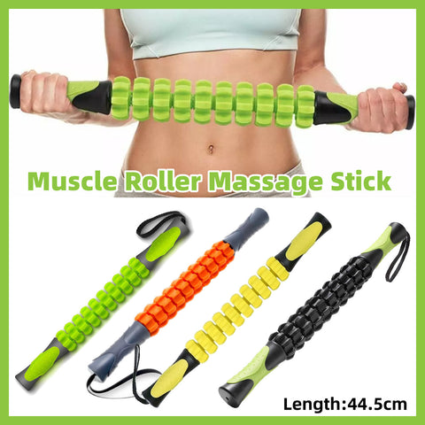 Premium Muscle Roller Stick with Gear-Shaped Roller & Anti-Slip Handles - Green