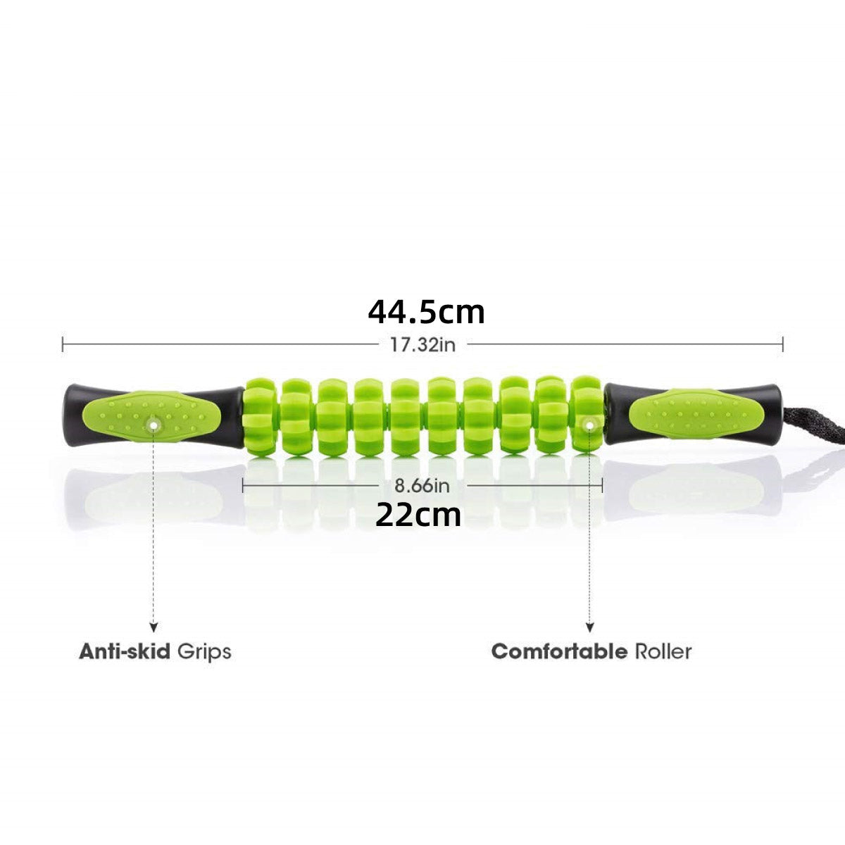 Premium Muscle Roller Stick with Gear-Shaped Roller & Anti-Slip Handles - Green