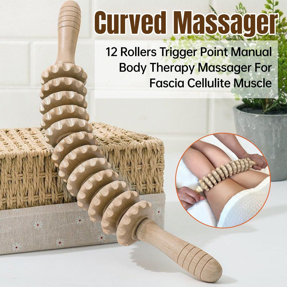 Premium Wooden 12-Roller Massage Stick for Neck Back Thigh and Muscle Relaxation