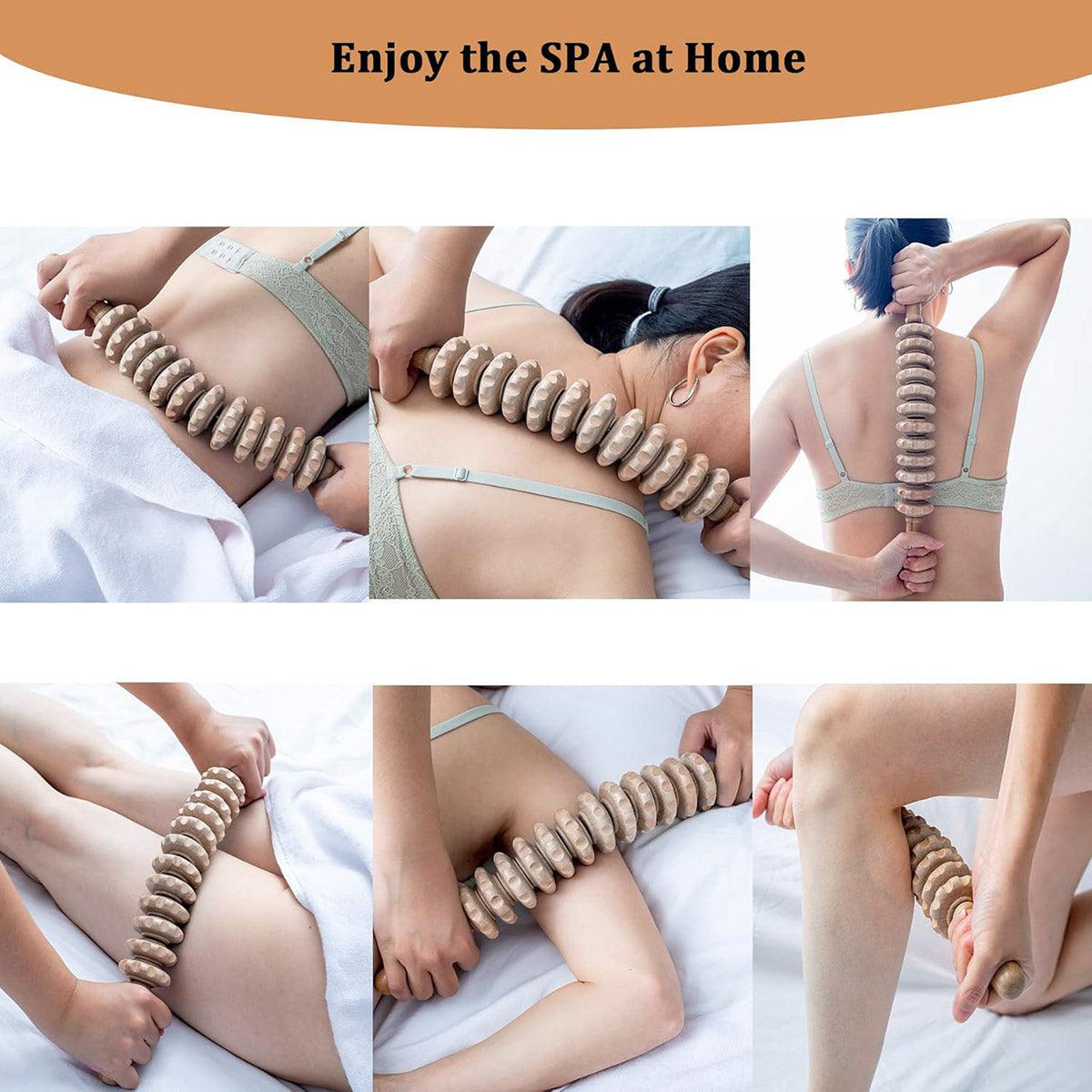 Premium Wooden 12-Roller Massage Stick for Neck Back Thigh and Muscle Relaxation