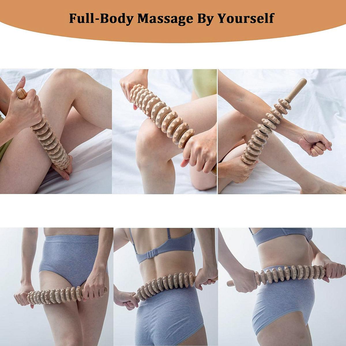 Premium Wooden 12-Roller Massage Stick for Neck Back Thigh and Muscle Relaxation