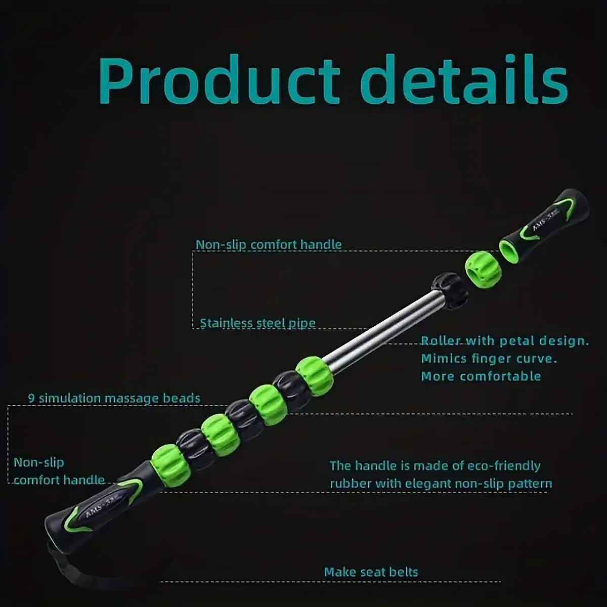 Premium Black 9-Roller Muscle Massage Stick for Fascia Back Leg and Neck Relief