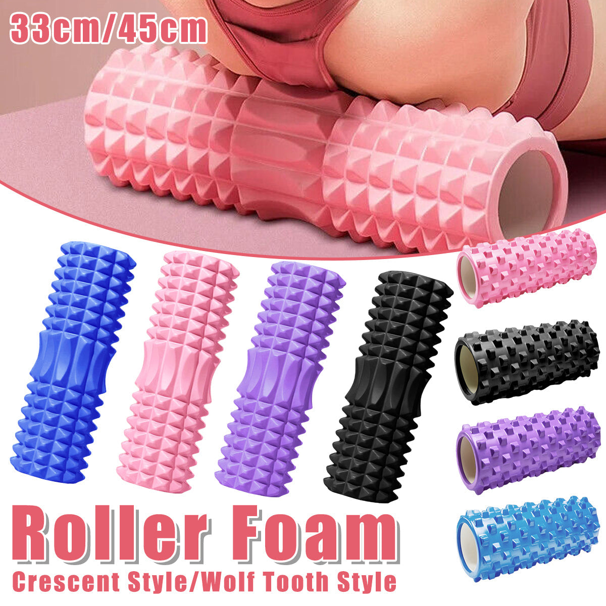 EVA Foam Roller Yoga Massage Stick - Wolf Tooth Style 45cm - Purple