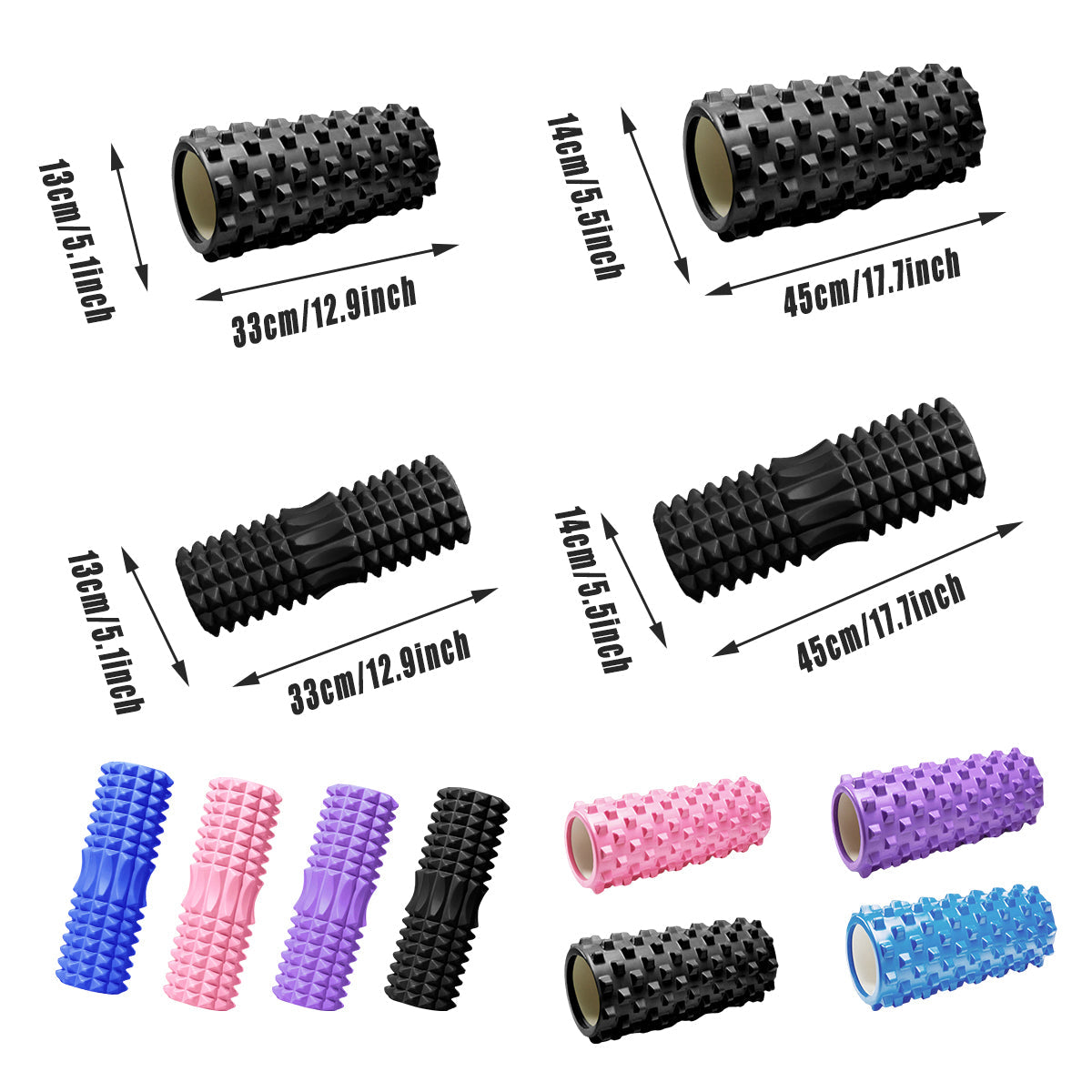 EVA Foam Roller Yoga Massage Stick - Wolf Tooth Style 45cm - Purple