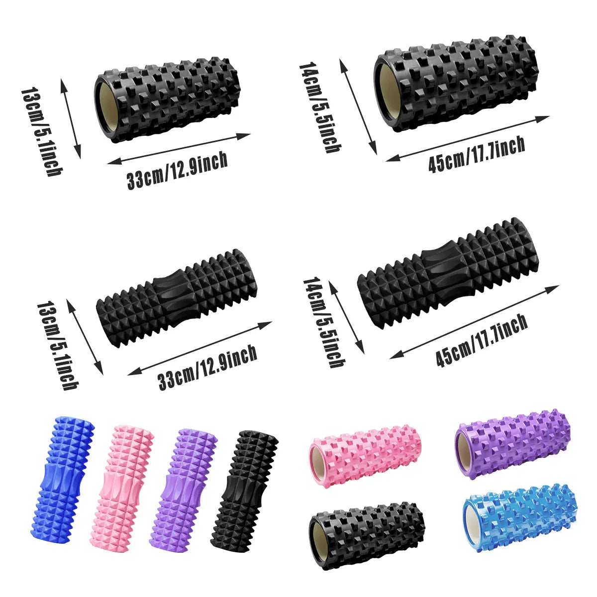 Premium High Density EVA Foam Roller with Textured Crescent Surface - Pink 33cm