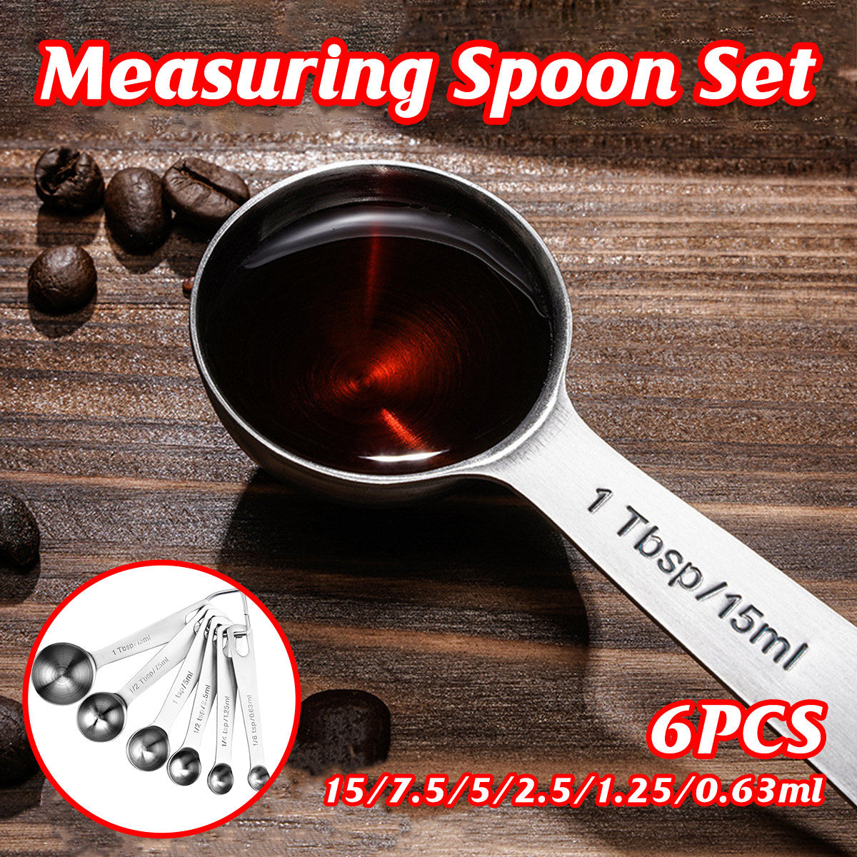 Premium 304 Stainless Steel Measuring Spoons – 6 Piece Set