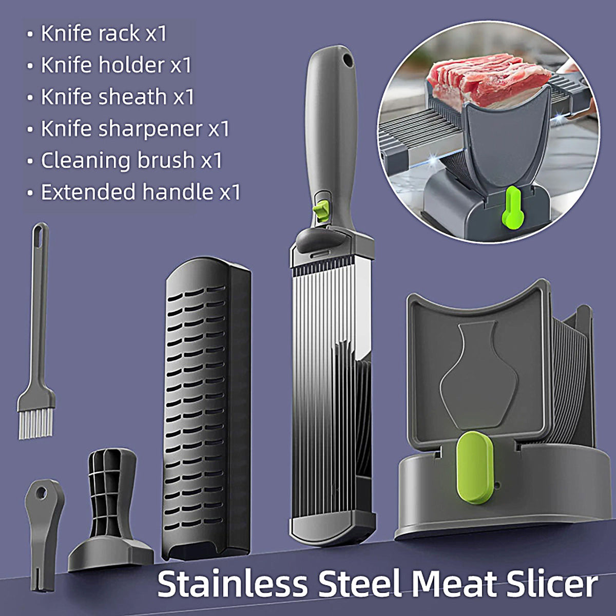 Manual Meat Slicer Cutter, 33.5cm Stainless Steel, Adjustable Thickness, Ergonomic Handle