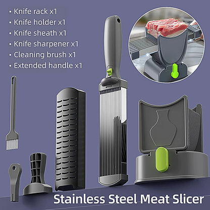 Manual Meat Slicer Cutter, 33.5cm Stainless Steel, Adjustable Thickness, Ergonomic Handle
