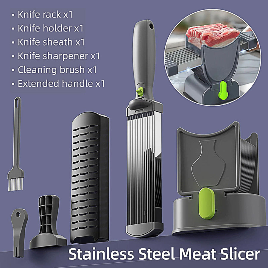 Manual Meat Slicer Cutter, 33.5cm Stainless Steel, Adjustable Thickness, Ergonomic Handle - SuperSaverAU - view 1