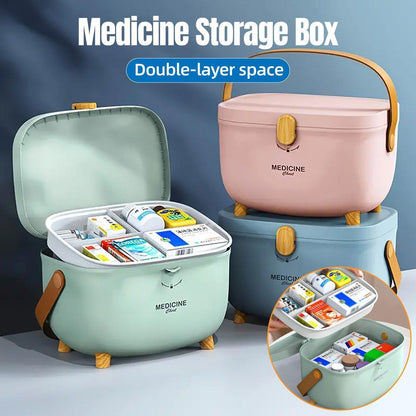 Portable 2-Layer Medicine Storage Box with Handle & Lock - Blue
