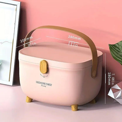 Portable 2-Layer Medicine Storage Box with Handle & Lock - Blue