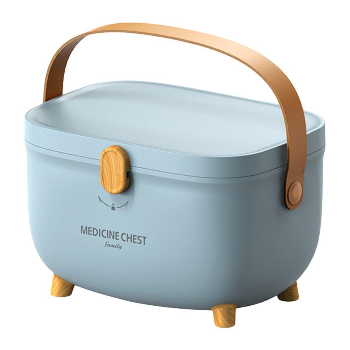 Portable 2-Layer Medicine Storage Box with Handle & Lock - Blue