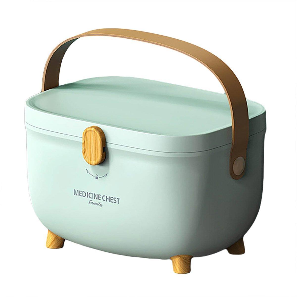 Portable 2-Layer Medicine Storage Box with Handle & Lock - Blue