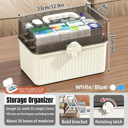 Blue Multi-Layer Medicine Storage Box - Large Capacity First Aid Organizer