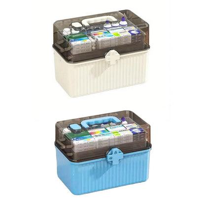Blue Multi-Layer Medicine Storage Box - Large Capacity First Aid Organizer