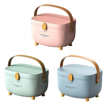 Portable 2-Layer Medicine Chest Organizer Storage Box with Handle - Pink