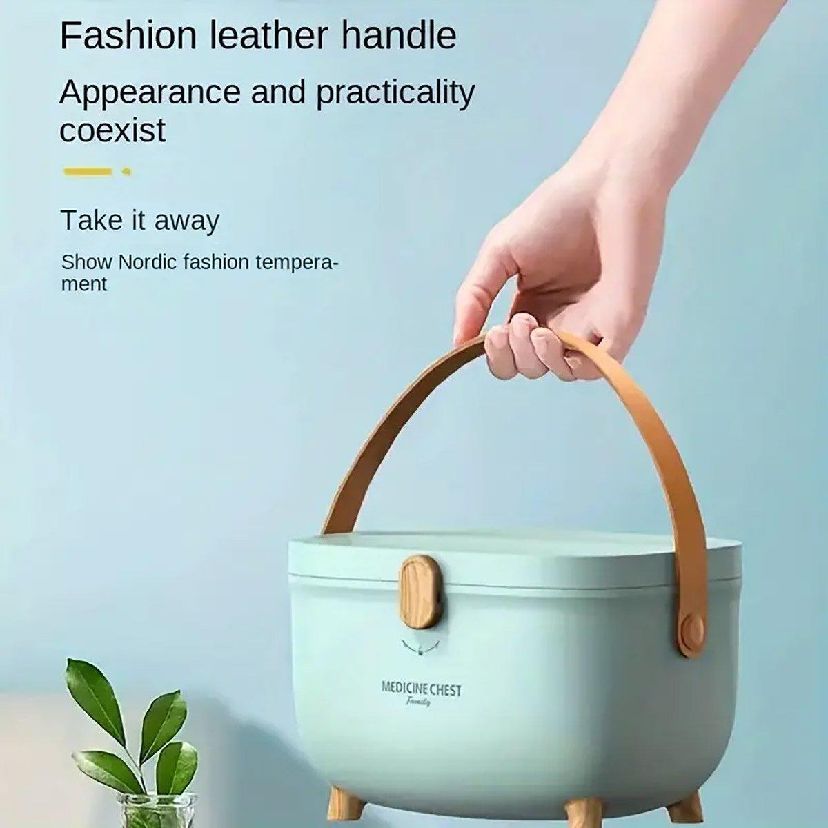 Portable 2-Layer Medicine Chest Organizer Storage Box with Handle - Pink