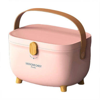Portable 2-Layer Medicine Chest Organizer Storage Box with Handle - Pink
