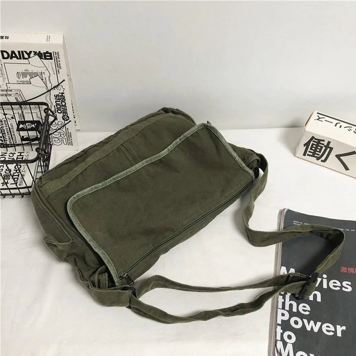 Premium Green Canvas Messenger Shoulder Bag for Work and Travel