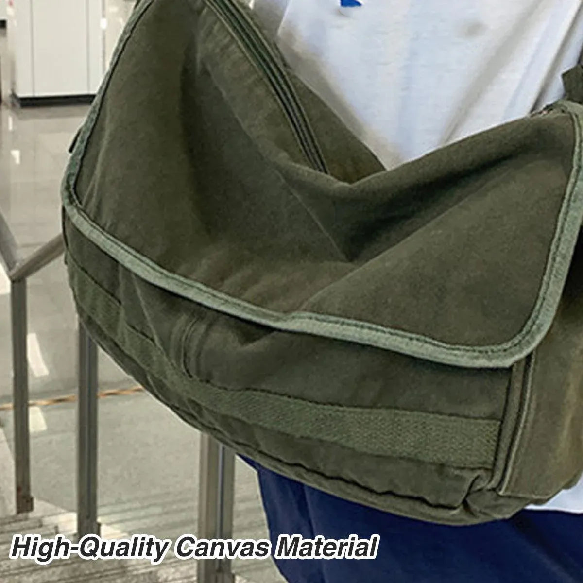 Premium Green Canvas Messenger Shoulder Bag for Work and Travel