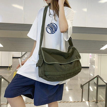 Durable Green Canvas Messenger Bag for Work, Travel, and Casual Use