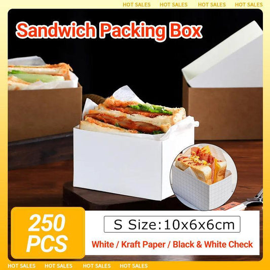 250PCS Decorative Sandwich Packaging Boxes - Breakfast Size - Black/White