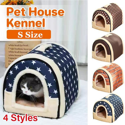 Pet House Soft Igloo Bed for Cats & Dogs, S Size, Warm Cushion, Brown