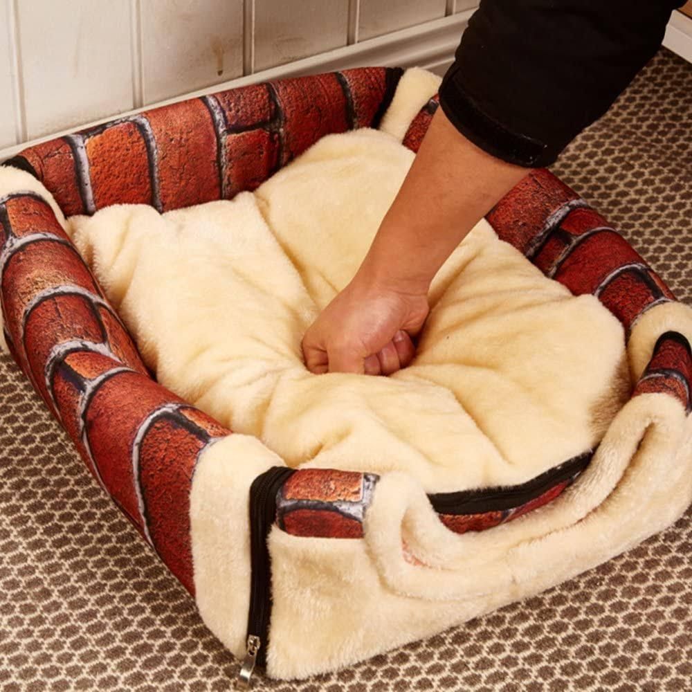 Pet House Soft Igloo Bed for Cats & Dogs - S Size, Warm Cushion, Brick Design