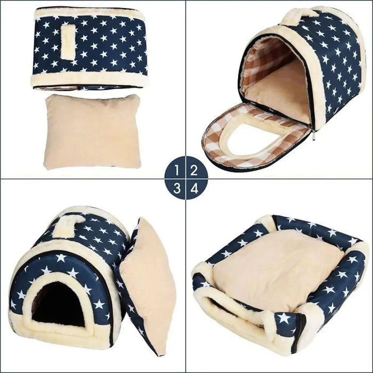 Pet House Soft Igloo Bed for Cats & Dogs - S Size, Warm Cushion, Brick Design